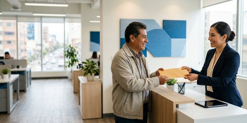 Ejecutiva de crédito de Corporación Prodesa entregando un desembolso a un cliente recurrente